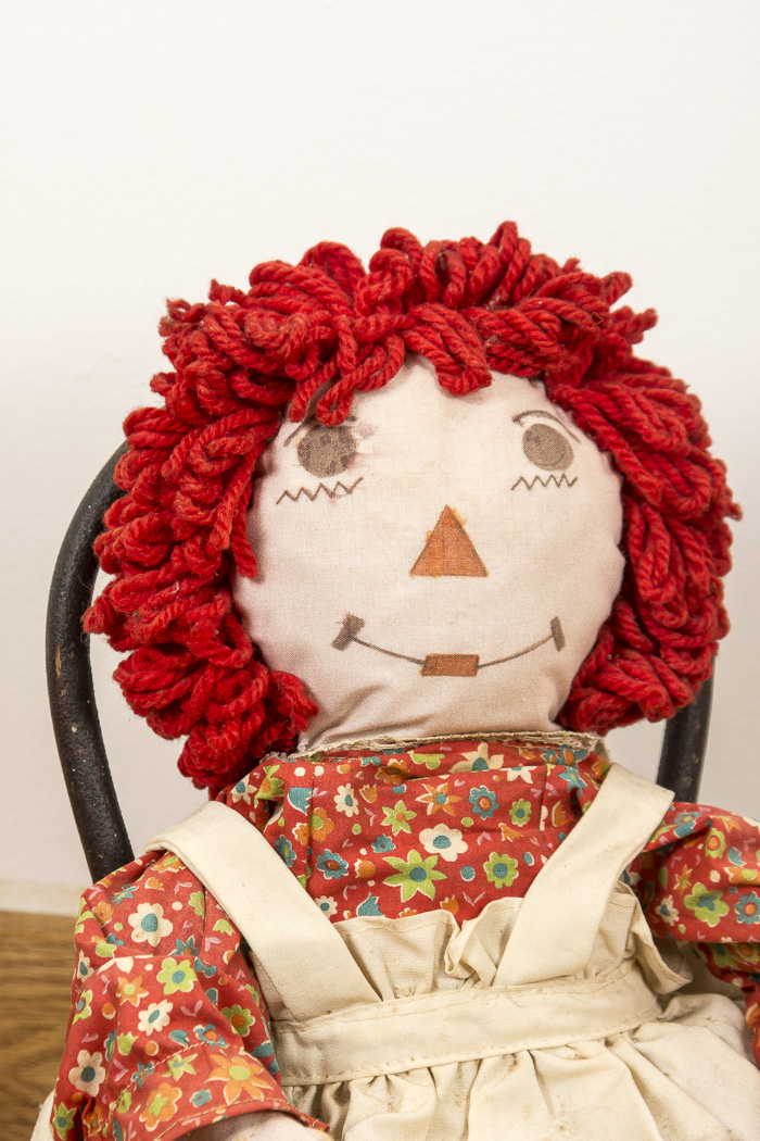 Vintage Stuffed Animals And Raggedy Anne Doll With Chair