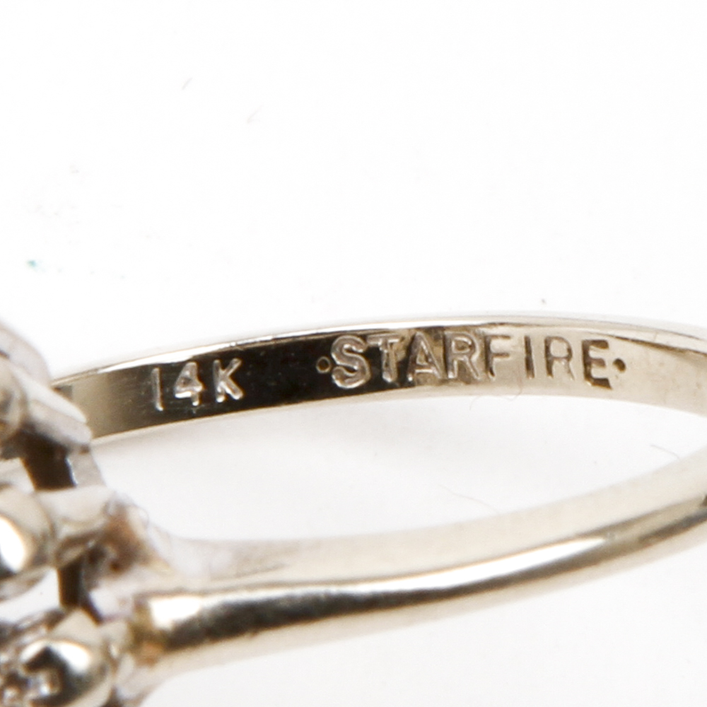 Vintage Starfire 14K White Gold and Diamond Starburst Ring