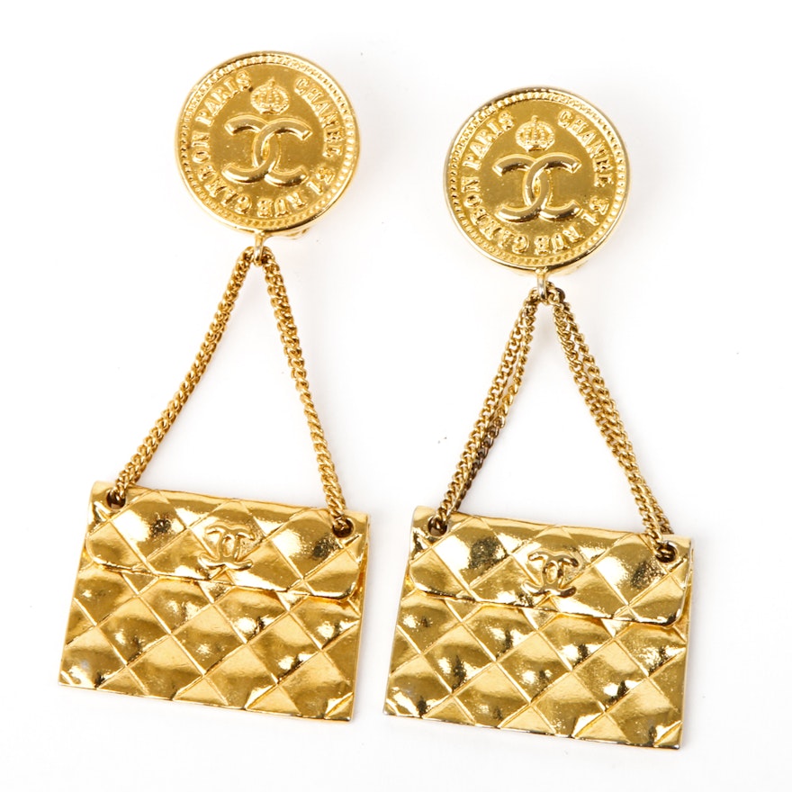 Chanel Quilted Dangle Earrings