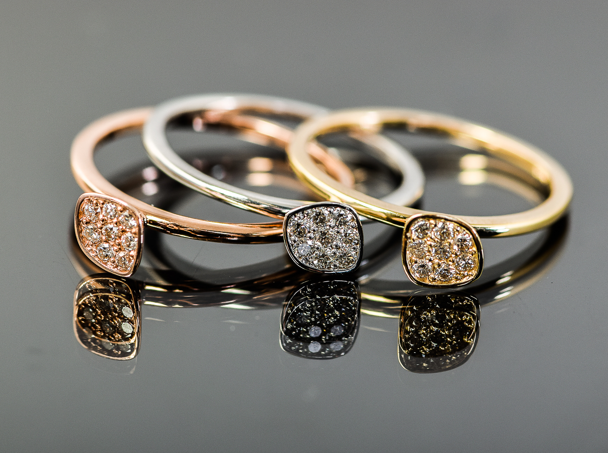 14K Tri-Tone Gold and Diamond Stacking Rings