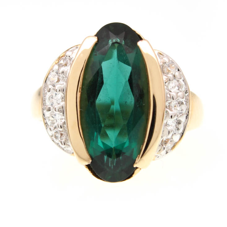 Sterling Silver Gold Plated Cubic Zirconia and Quartz Ring