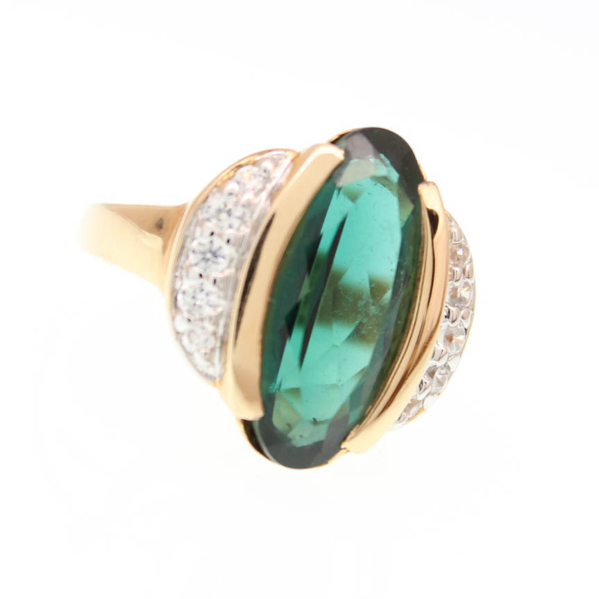 Sterling Silver Gold Plated Cubic Zirconia and Quartz Ring