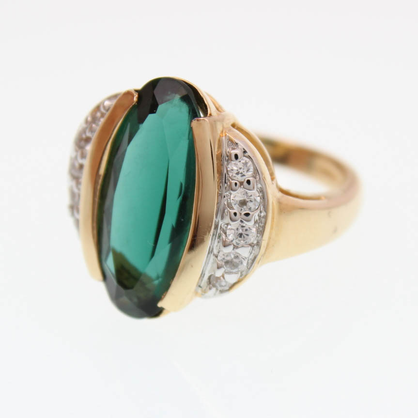 Sterling Silver Gold Plated Cubic Zirconia and Quartz Ring