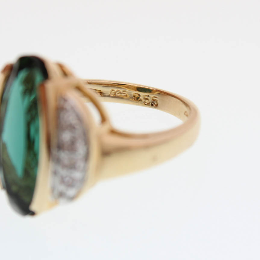 Sterling Silver Gold Plated Cubic Zirconia and Quartz Ring