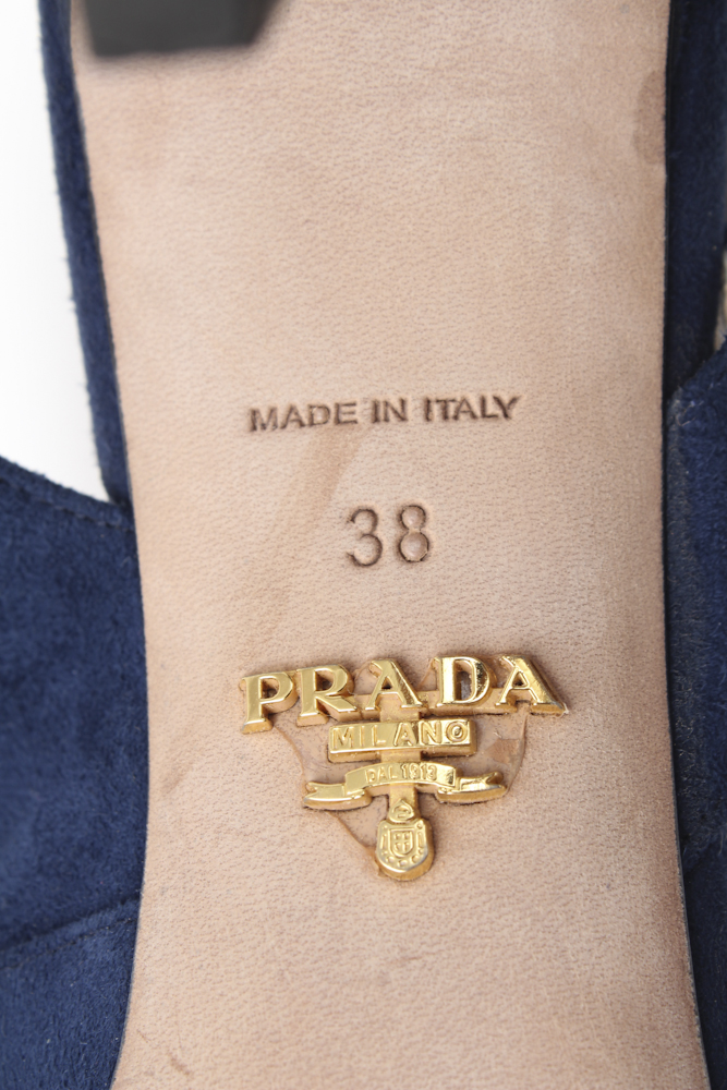 Prada Navy Suede Peep Toe Pumps