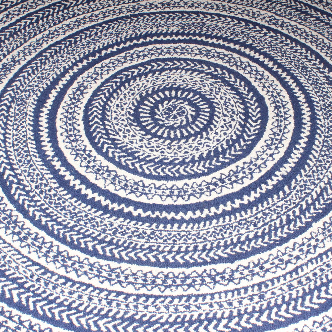Garnet Hill Round Indigo and White Area Rug