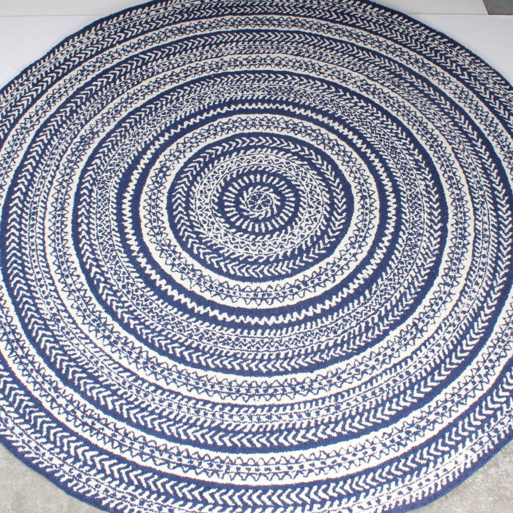 Garnet Hill Round Indigo and White Area Rug