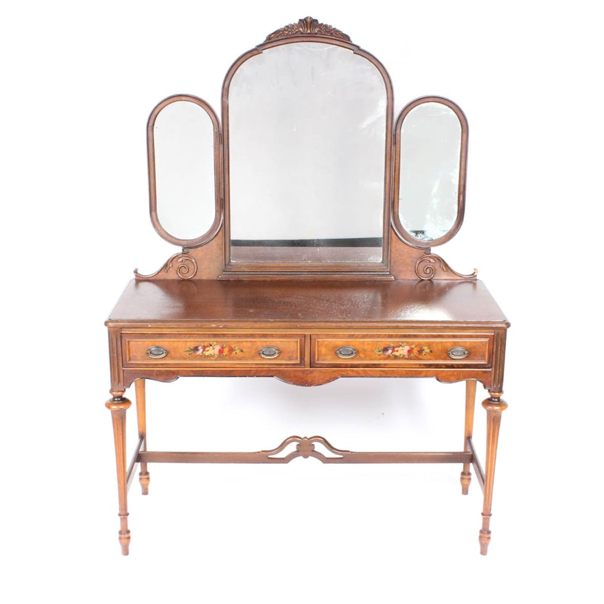 Antique Mahogany Vanity Desk with Mirrors