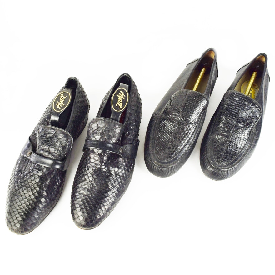 Two Pair of Mens Snakeskin Loafers, Made in Egypt, Size 43