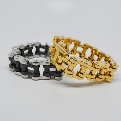 Two Stainless Steel Heavy Bicycle Chain Link Men's Bracelets by Dakota