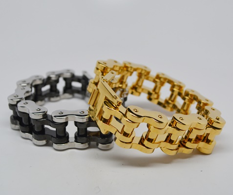 Two Stainless Steel Heavy Bicycle Chain Link Men's Bracelets by Dakota
