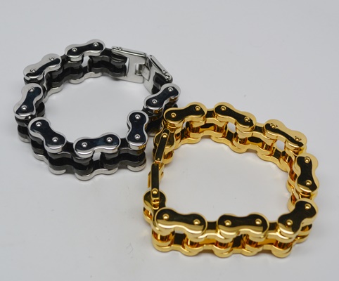 Two Stainless Steel Heavy Bicycle Chain Link Men's Bracelets by Dakota