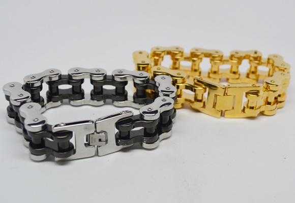 Two Stainless Steel Heavy Bicycle Chain Link Men's Bracelets by Dakota