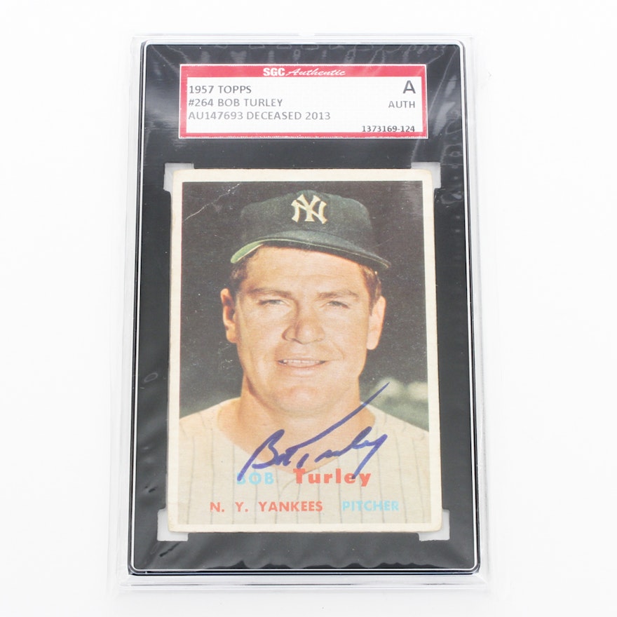 SGC Graded Authentic Autographed Baseball Bard Card of Bob Turley