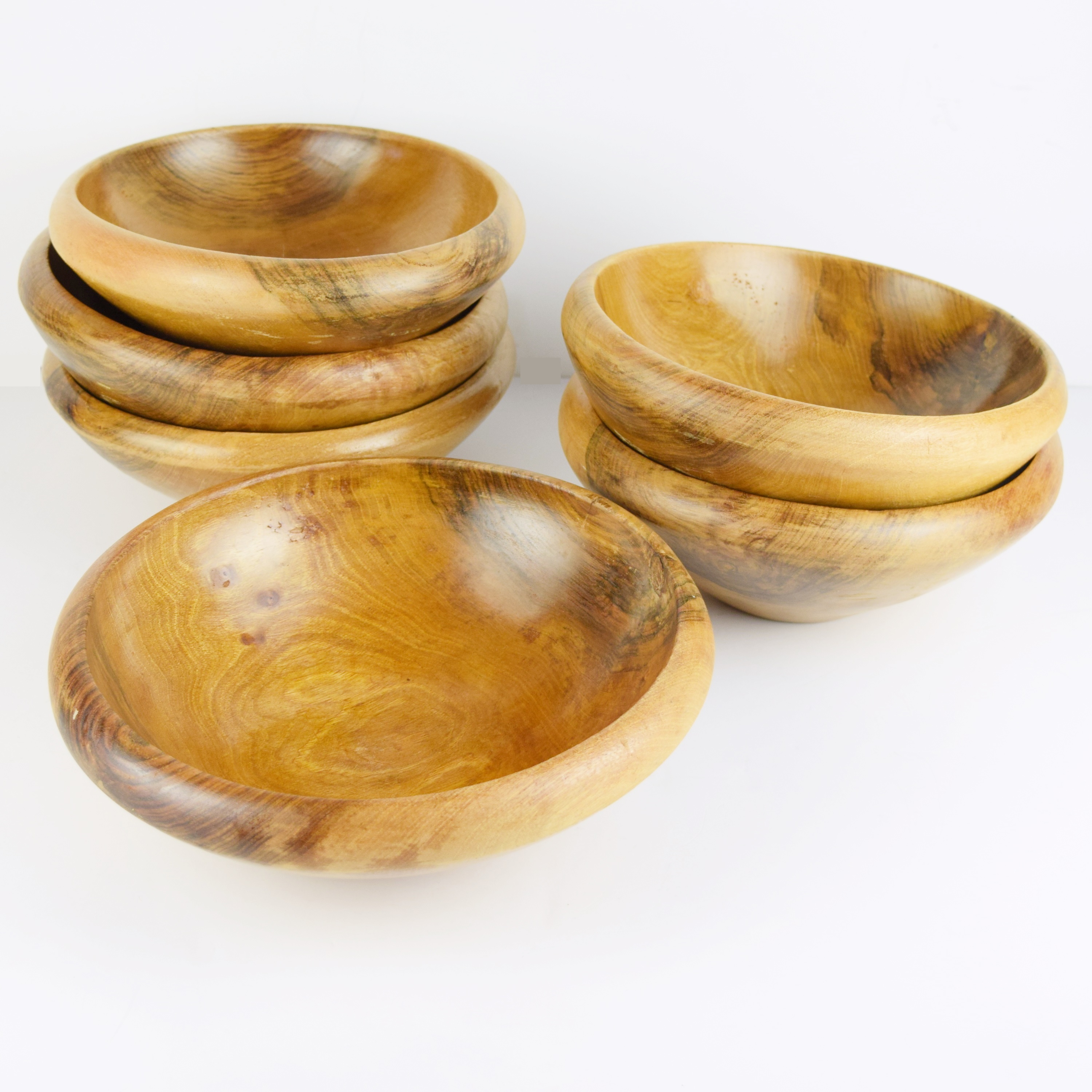 Stack of Six Wooden Bowls with Wood Graining
