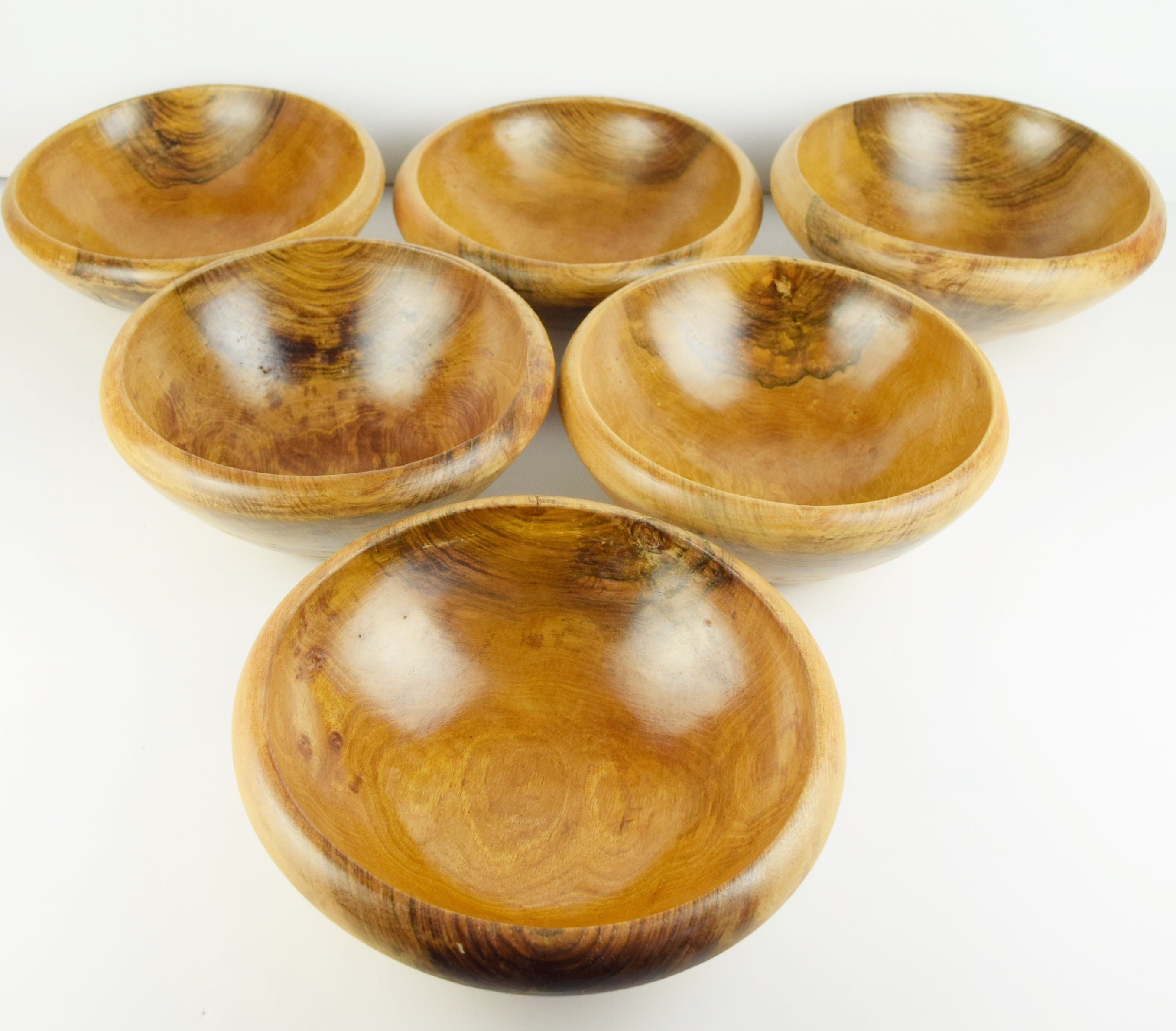 Stack of Six Wooden Bowls with Wood Graining