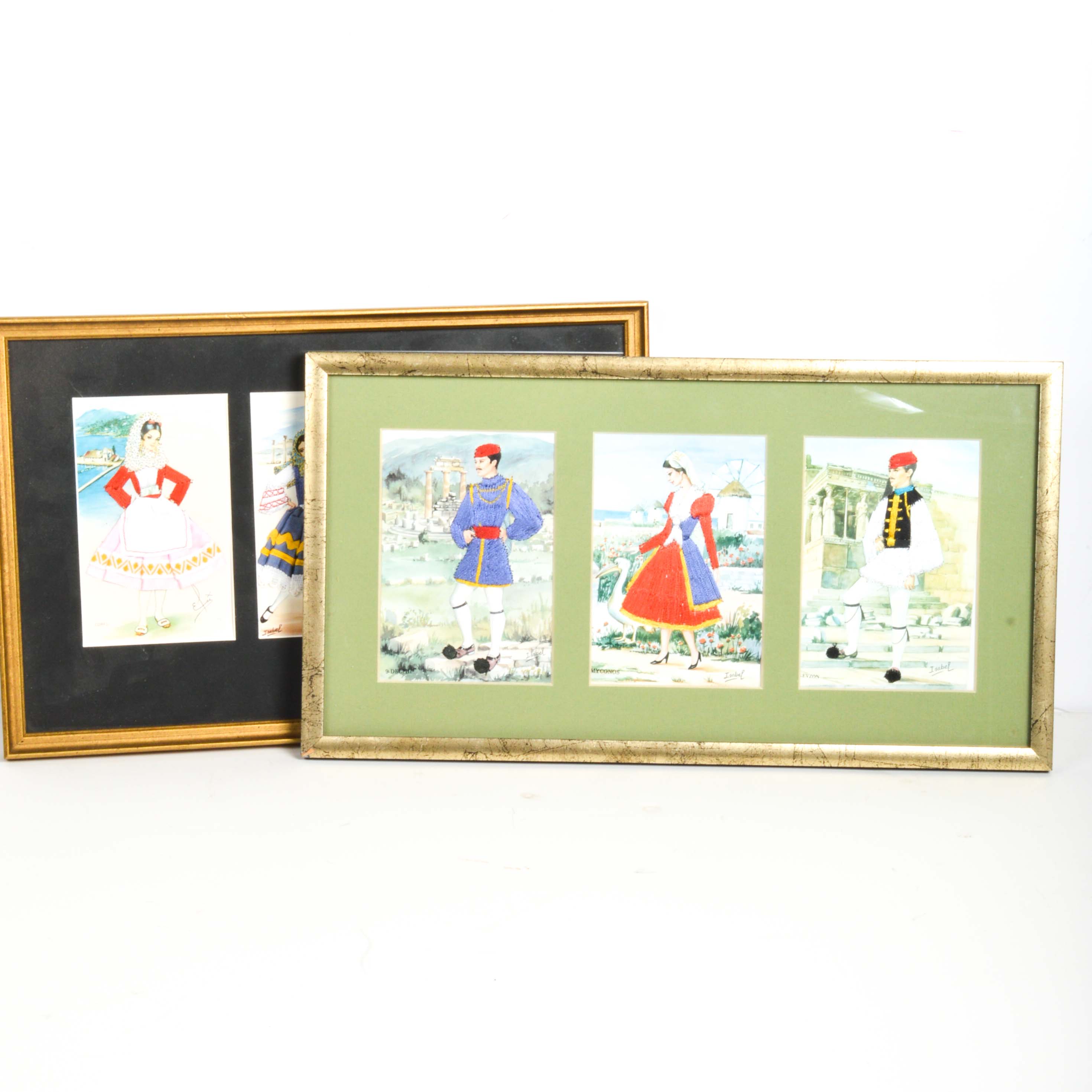 Pair of Vintage Greek Travel Art