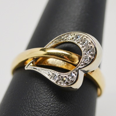 14K Custom Yellow and White Gold Diamond Heart Ring by Dankner