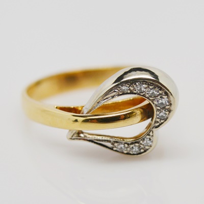 14K Custom Yellow and White Gold Diamond Heart Ring by Dankner