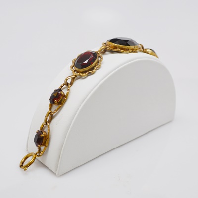 Vintage German Red Glass Stone Gold Tone Bracelet