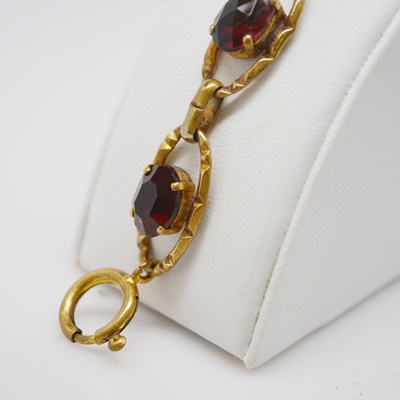 Vintage German Red Glass Stone Gold Tone Bracelet