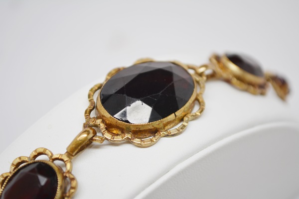 Vintage German Red Glass Stone Gold Tone Bracelet