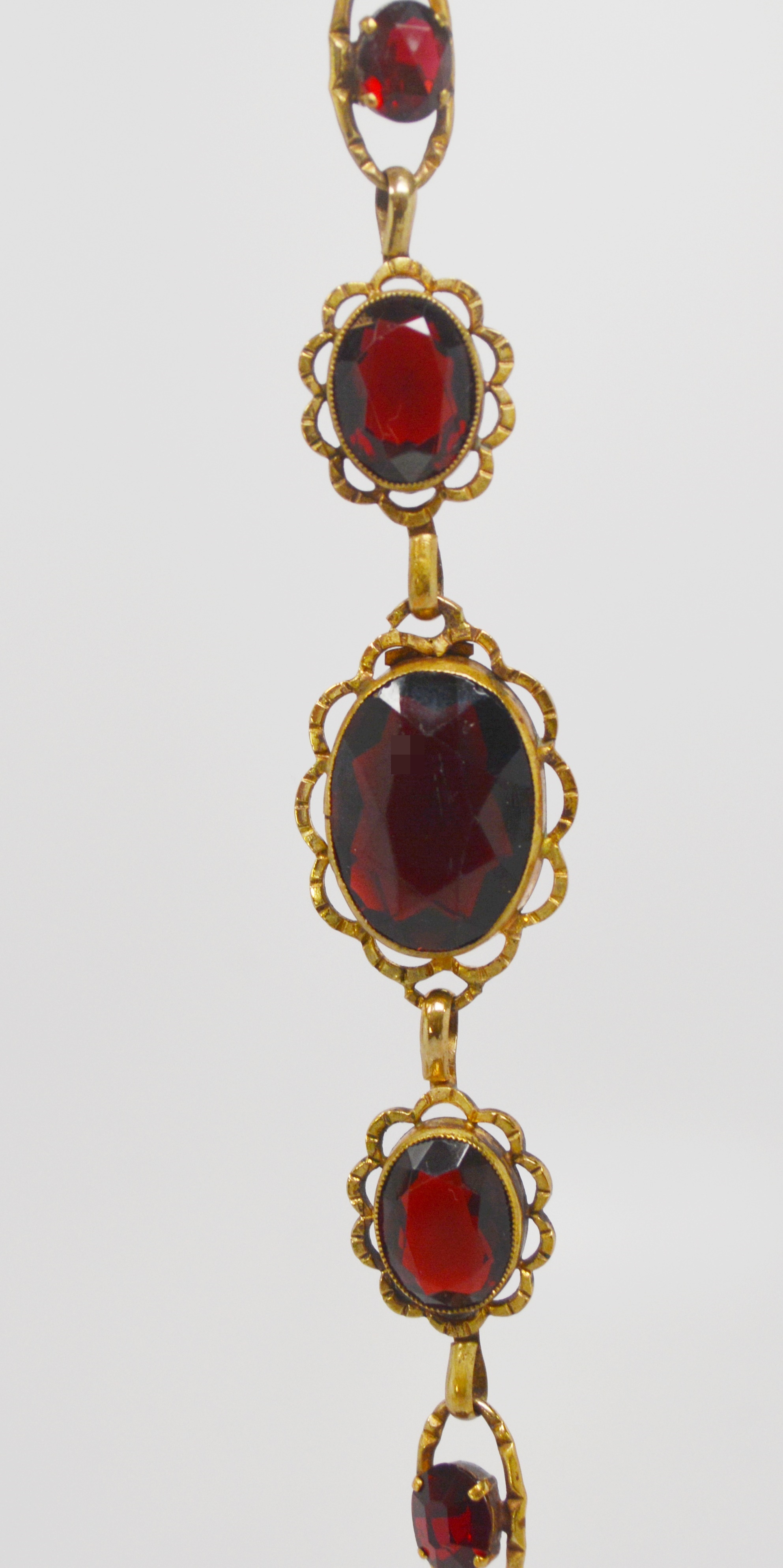 Vintage German Red Glass Stone Gold Tone Bracelet