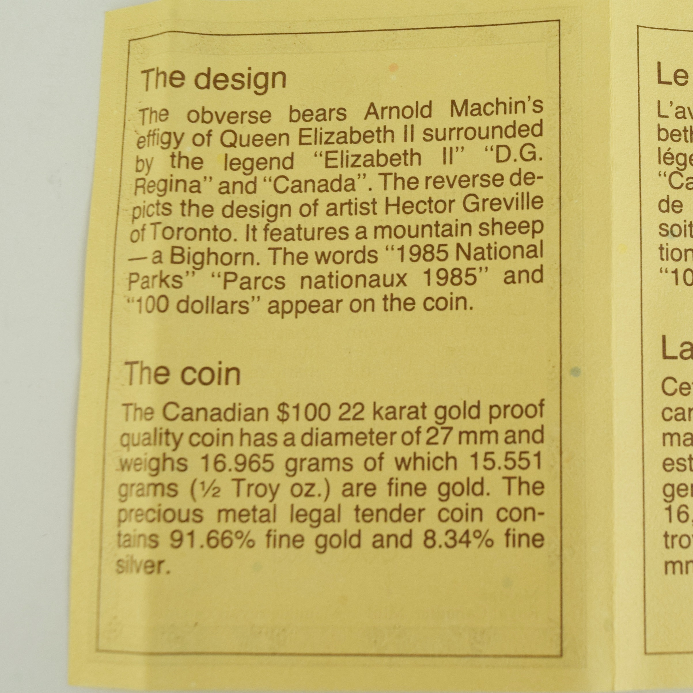 1985 Royal Canadian Mint $100 22K Gold National Parks Proof Coin