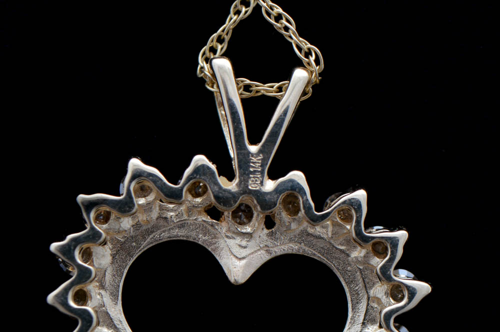 14K Yellow Gold and Diamond Heart Pendant with Chain
