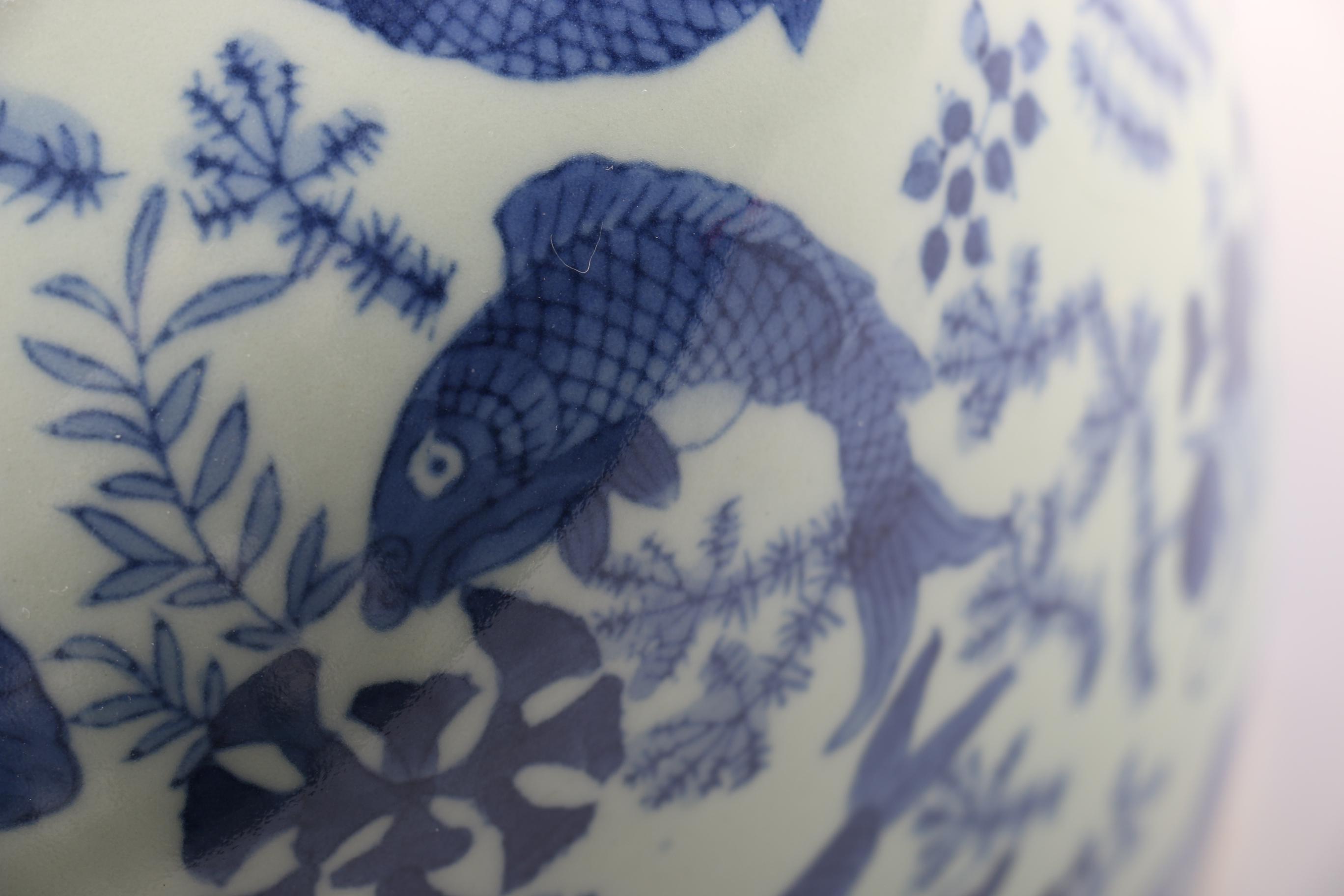 Chinese Blue and White Porcelain Koi Fish Vase