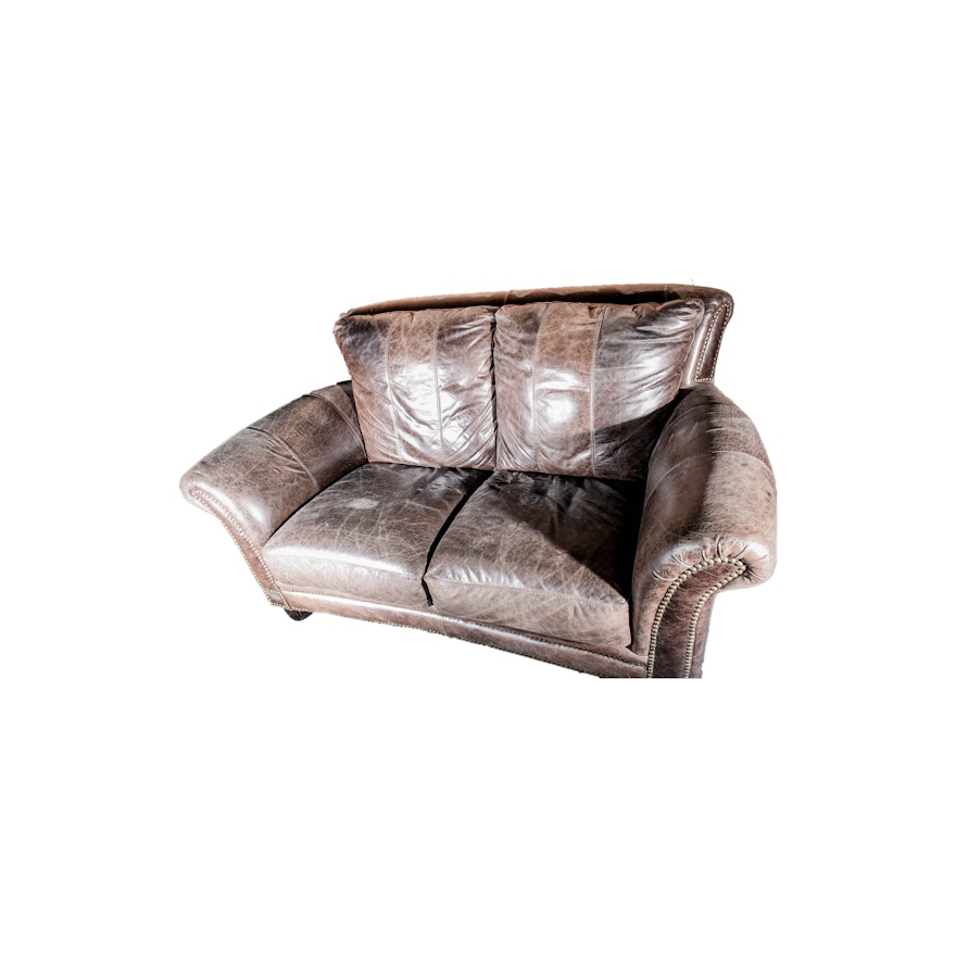 Distressed Leather Loveseat