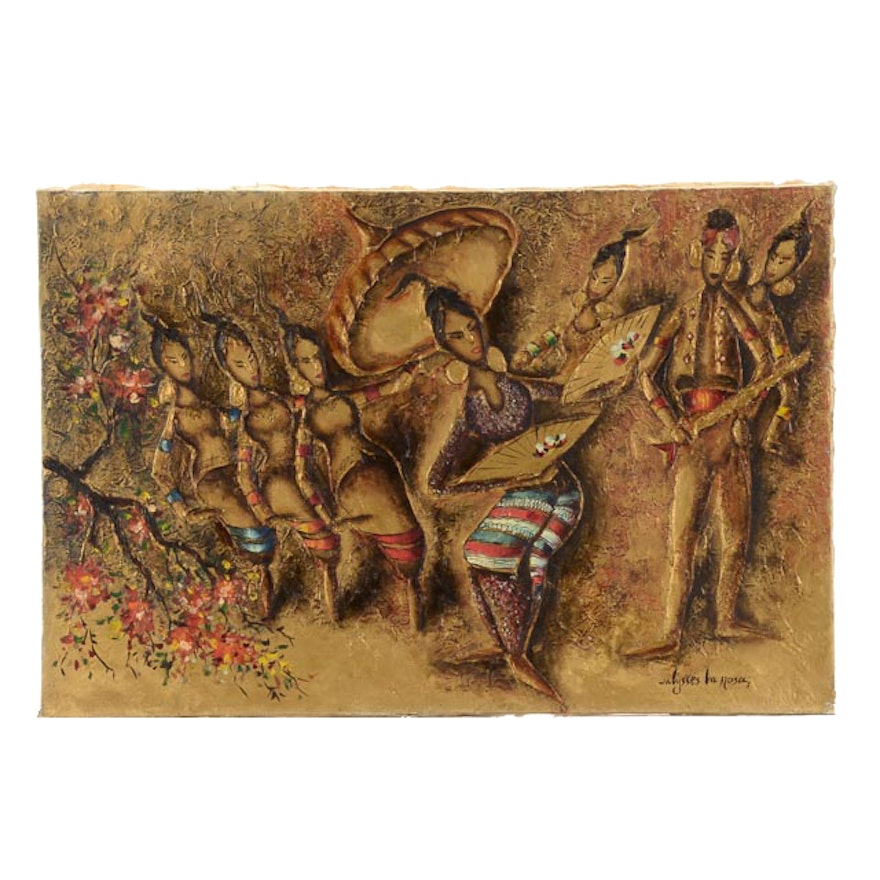 Ulysses la Rosa Original Impasto Oil on Canvas of Dancing Figures