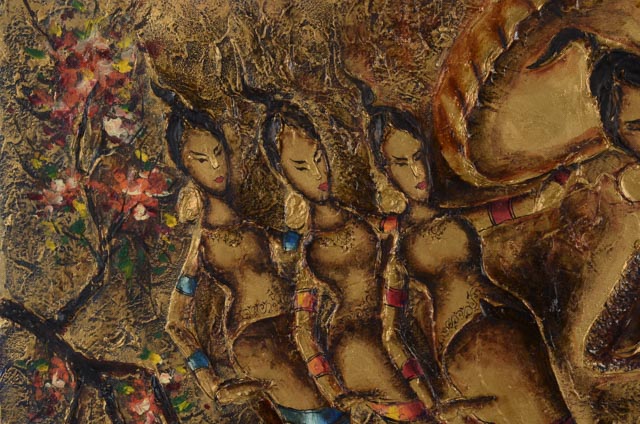 Ulysses la Rosa Original Impasto Oil on Canvas of Dancing Figures