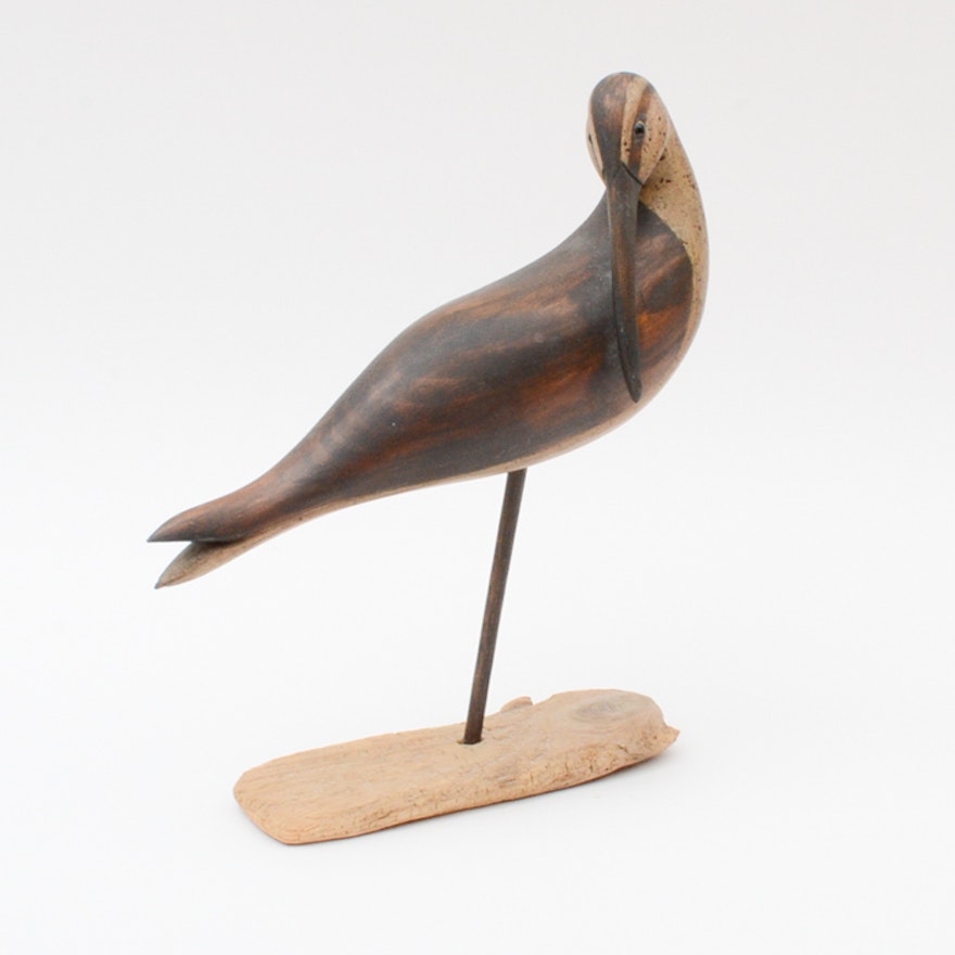 Signed Paul J. Irving Shore Bird Wooden Sculpture