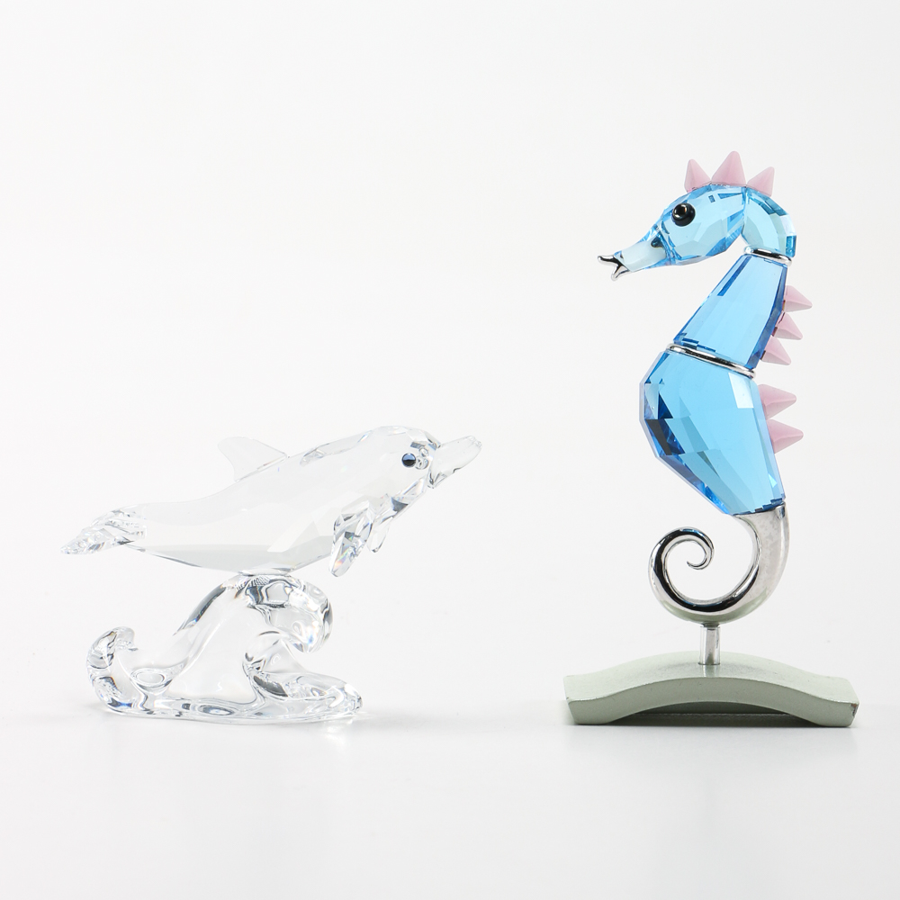 Swarovski Crystal Baby Dolphin and Chipili Seahorse Figurines