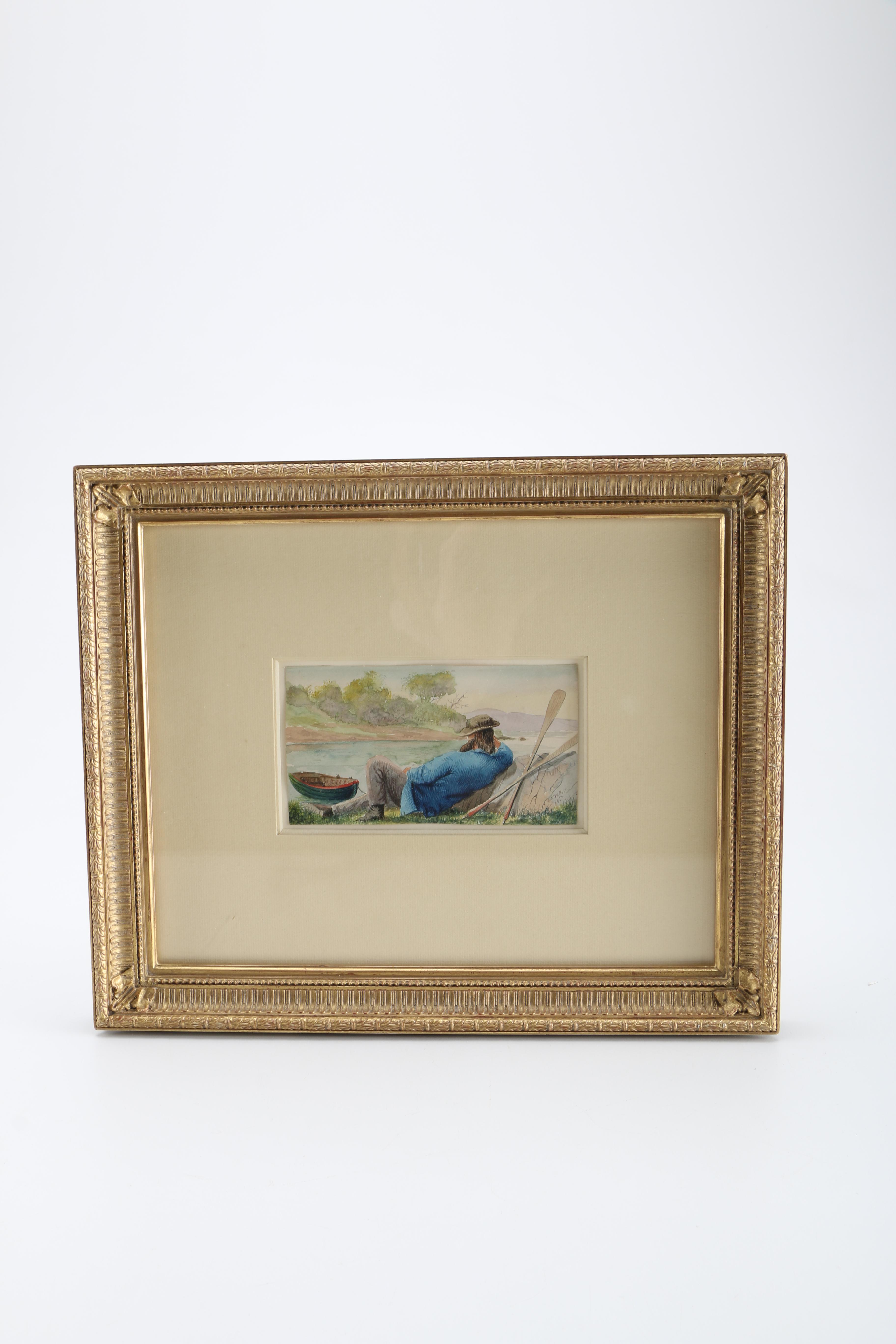 Charles DeWolf Brownell Watercolor Painting "Waiting for the Tide to Turn"