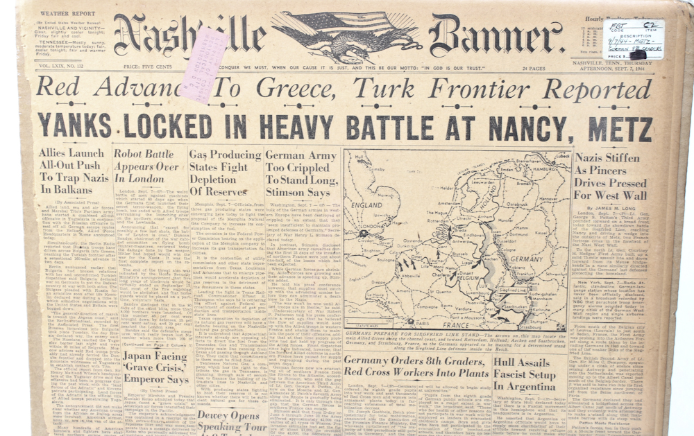 Vintage "Nashville Banner" Newspaper about World War II