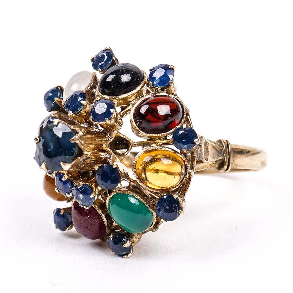 Gold Pagoda Gem Stone Ring