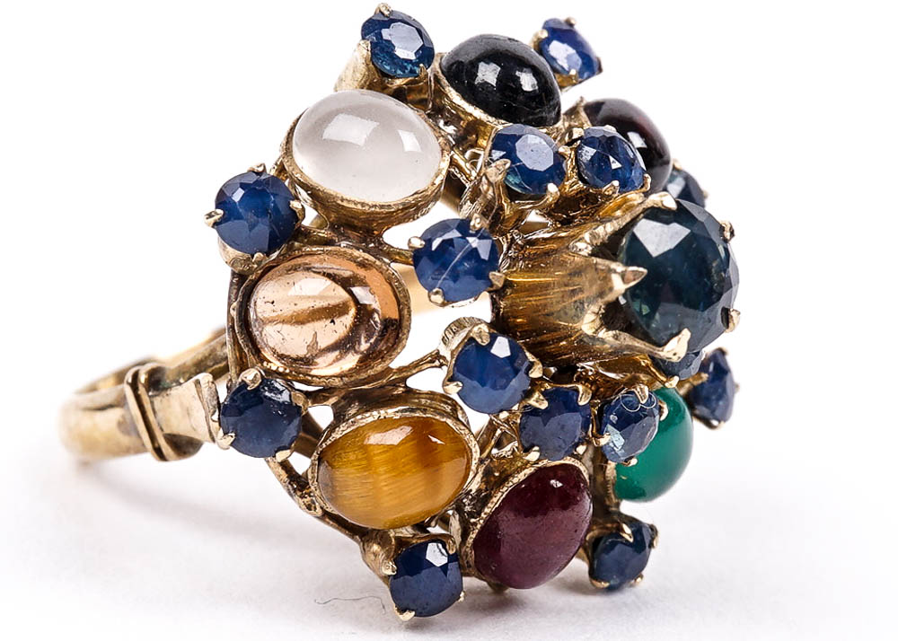 Gold Pagoda Gem Stone Ring