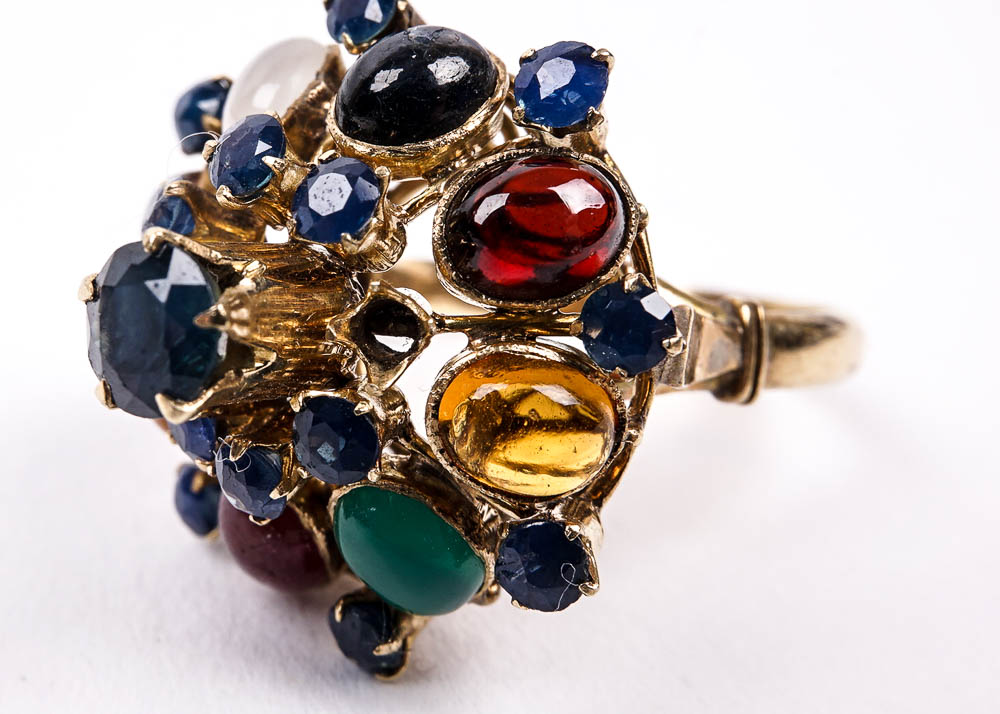 Gold Pagoda Gem Stone Ring