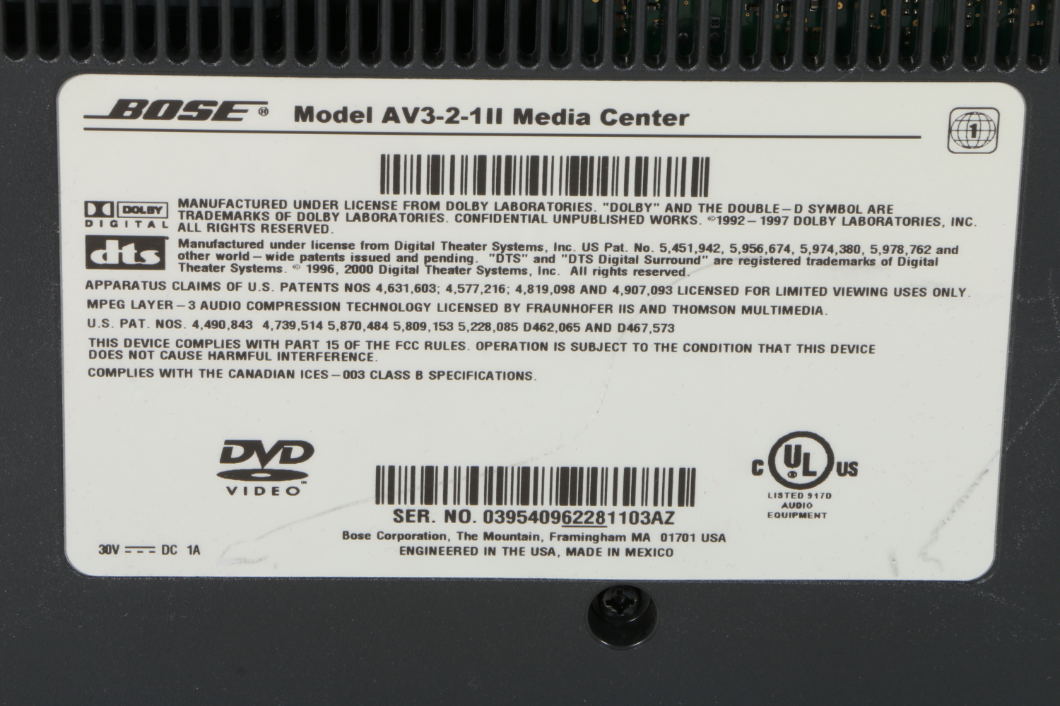 Bose AV321 Series II DVD Media Center with Bose Subwoofer and Two Speakers