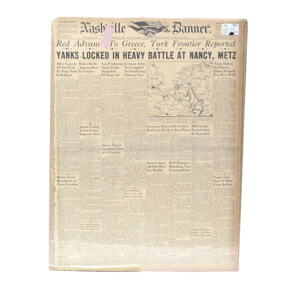Vintage "Nashville Banner" Newspaper about World War II