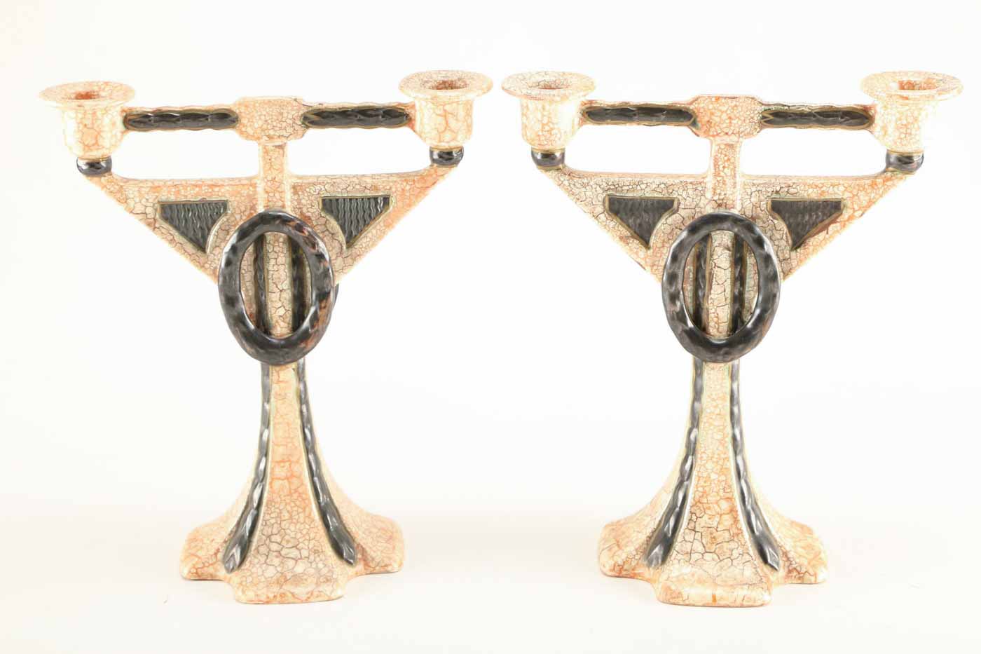 Vintage Pair of Czech Ceramic Candelabra