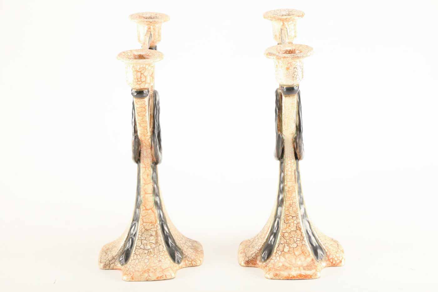 Vintage Pair of Czech Ceramic Candelabra