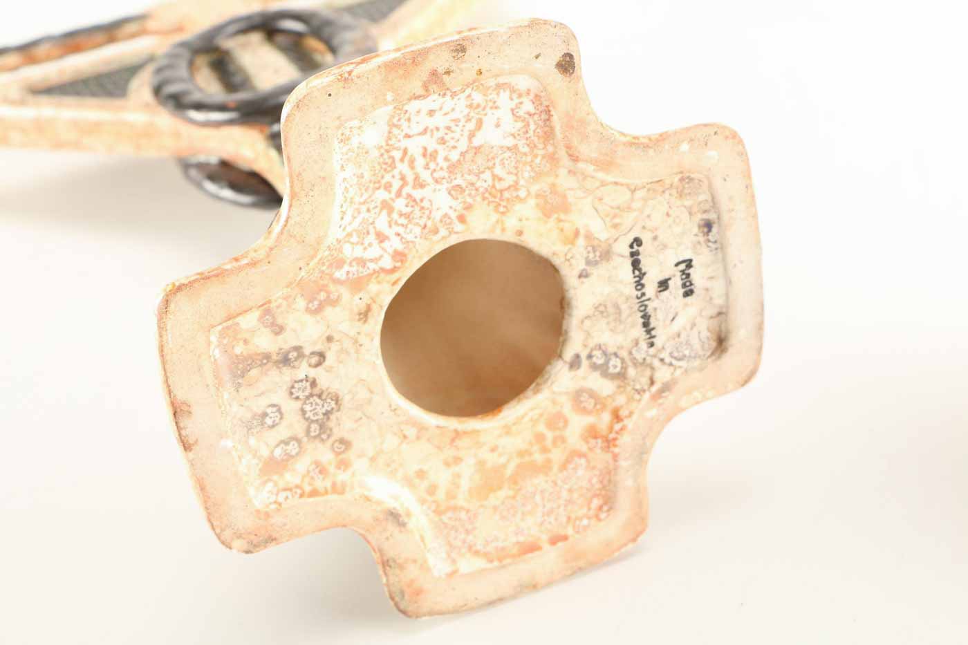 Vintage Pair of Czech Ceramic Candelabra