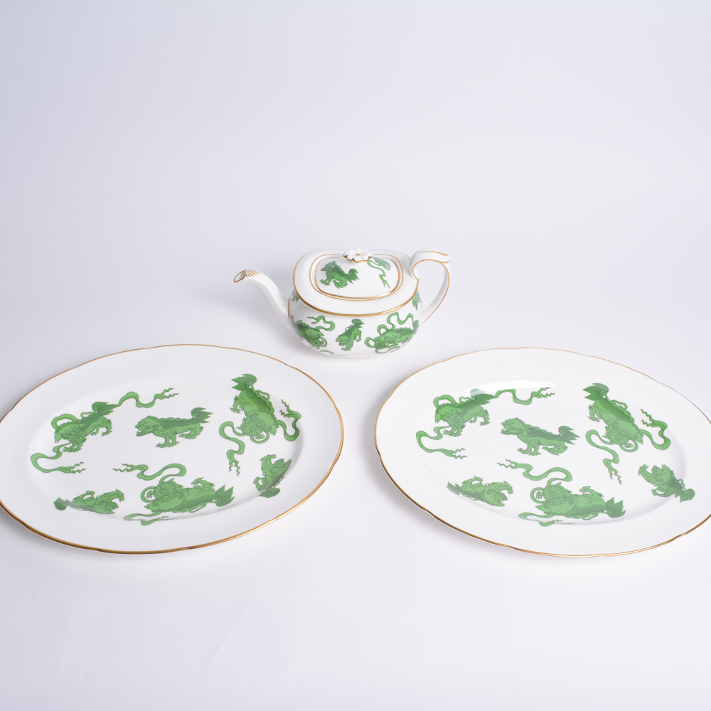 Wedgwood "Chinese Tigers" Teapot and Oval Platters