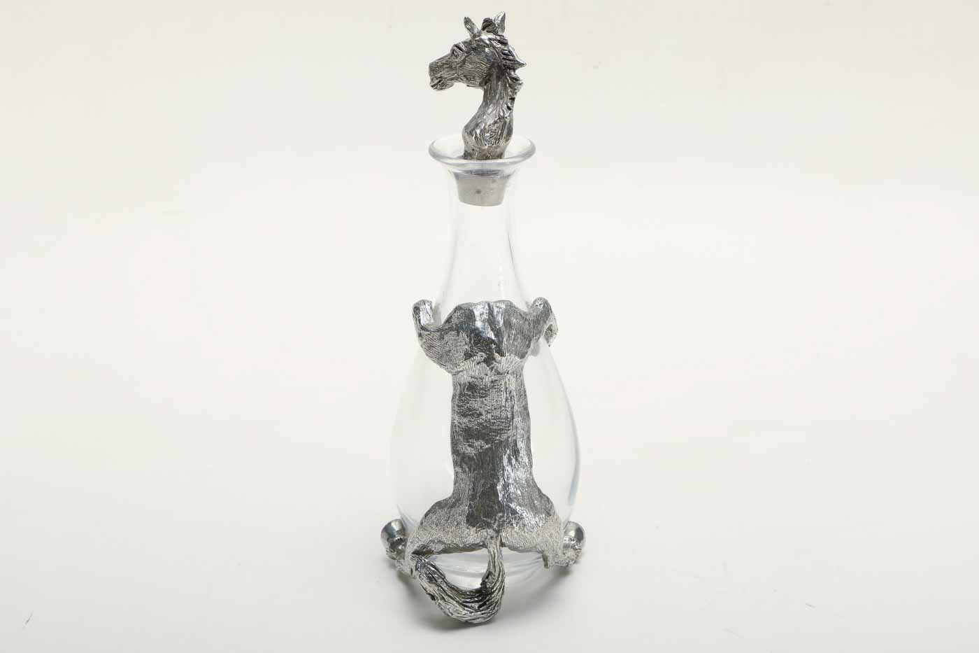 Metal and Glass Horse Decanter
