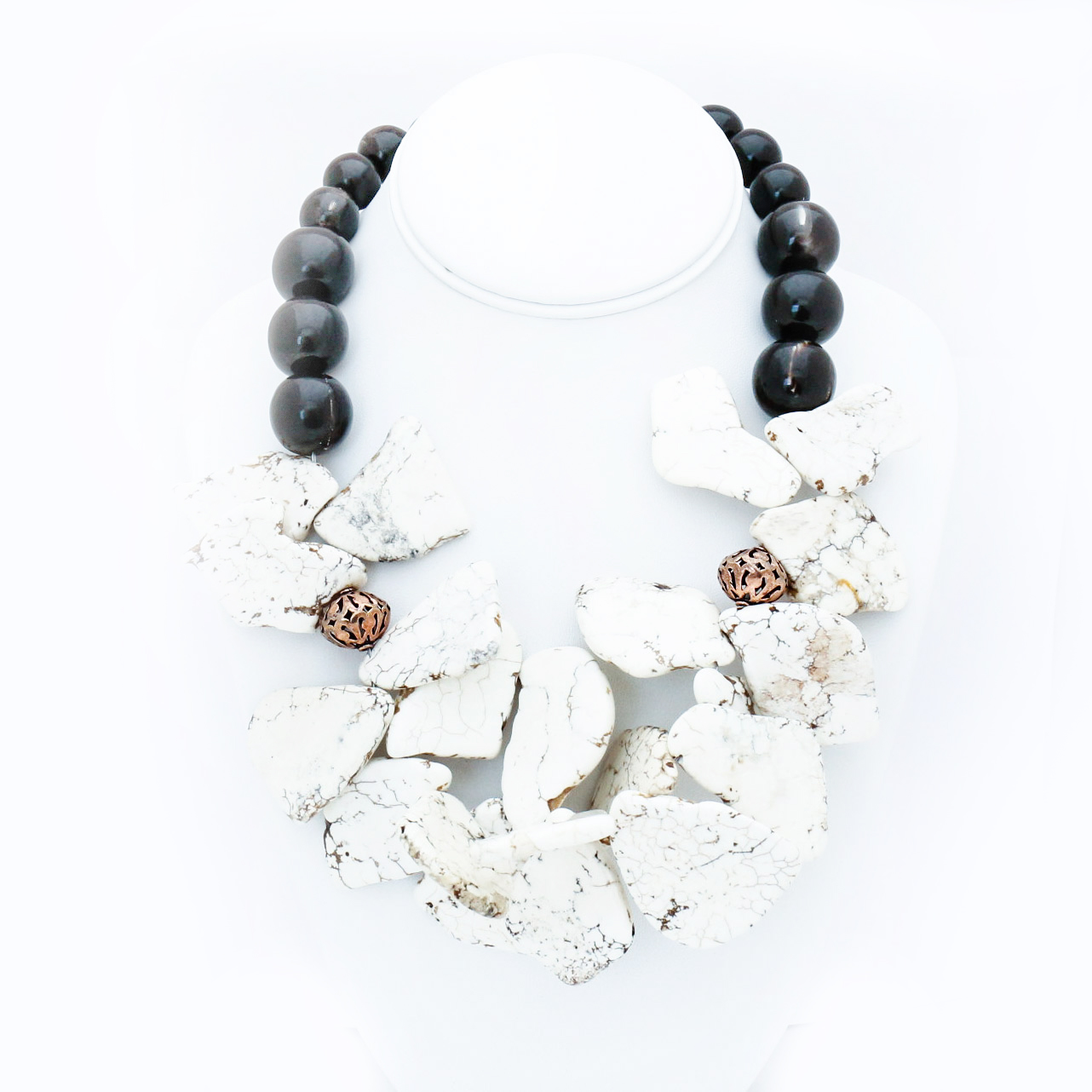 White Howlite and Wood Beaded Necklace
