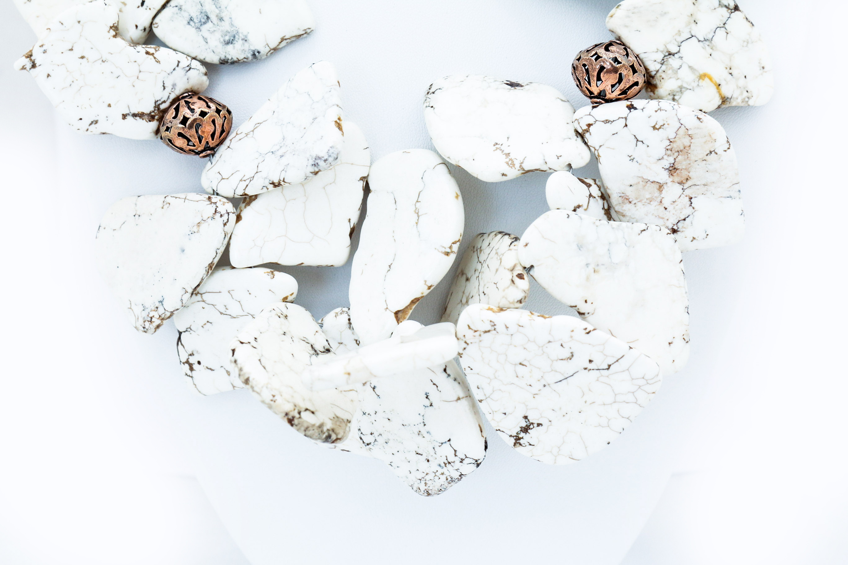 White Howlite and Wood Beaded Necklace