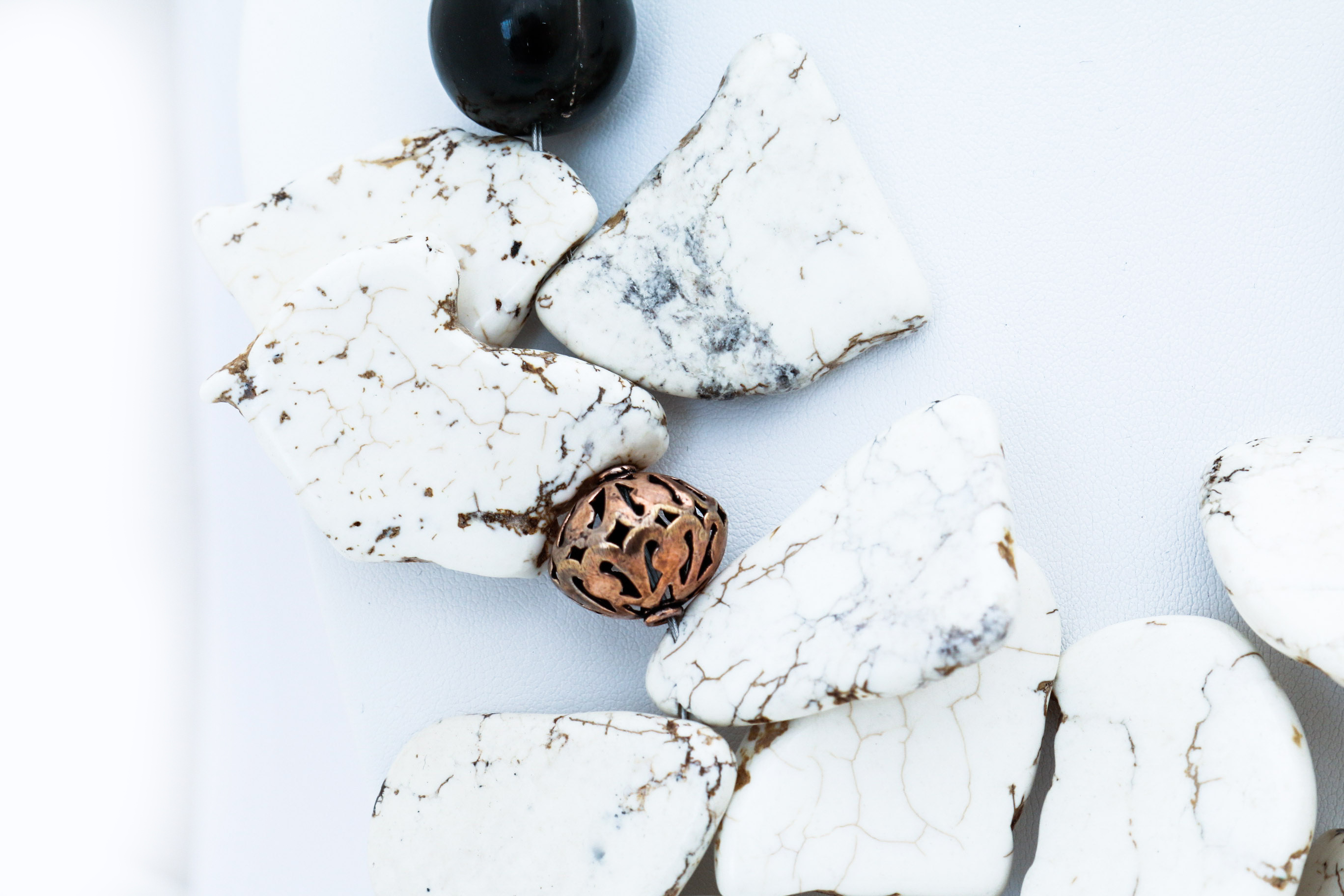 White Howlite and Wood Beaded Necklace